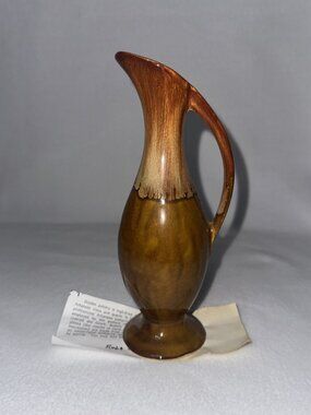 Vintage Dryden Art Pottery Brown Drip Glaze Small Pitcher W/ Original Papers